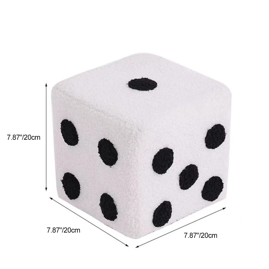Contemporary Creative Sherpa Fleece &amp; Solid Wood Cube Dice-Shaped Low Stool With Non-Slip Pads For Bedroom &amp; Living Room