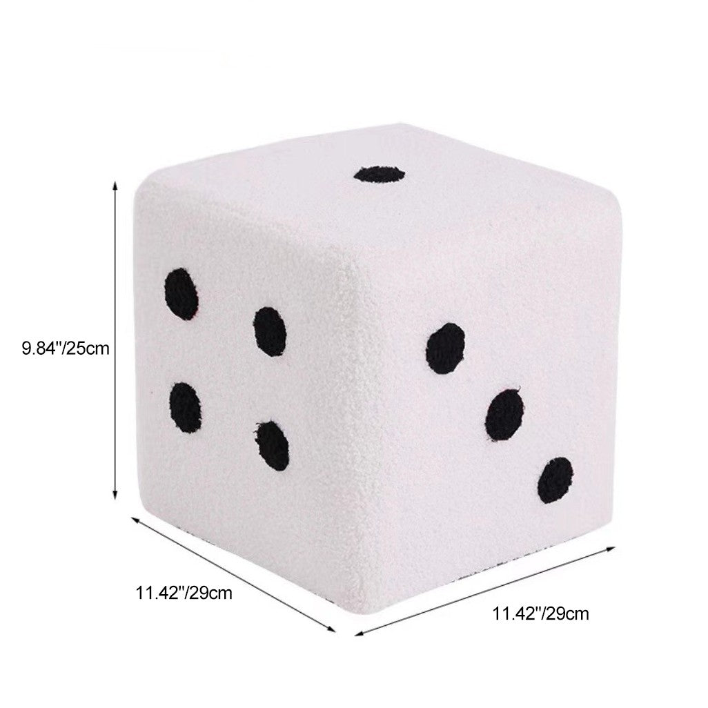 Contemporary Creative Sherpa Fleece &amp; Solid Wood Cube Dice-Shaped Low Stool With Non-Slip Pads For Bedroom &amp; Living Room
