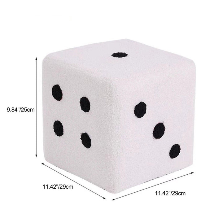 Contemporary Creative Sherpa Fleece &amp; Solid Wood Cube Dice-Shaped Low Stool With Non-Slip Pads For Bedroom &amp; Living Room