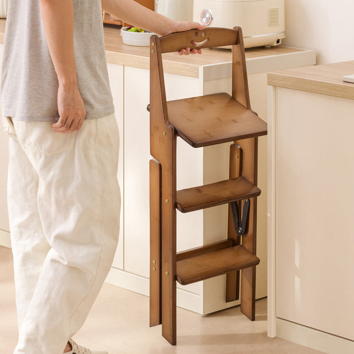 Modern Minimalist A-Shaped Bamboo Step Stool Backrest Foldable For Dining Room