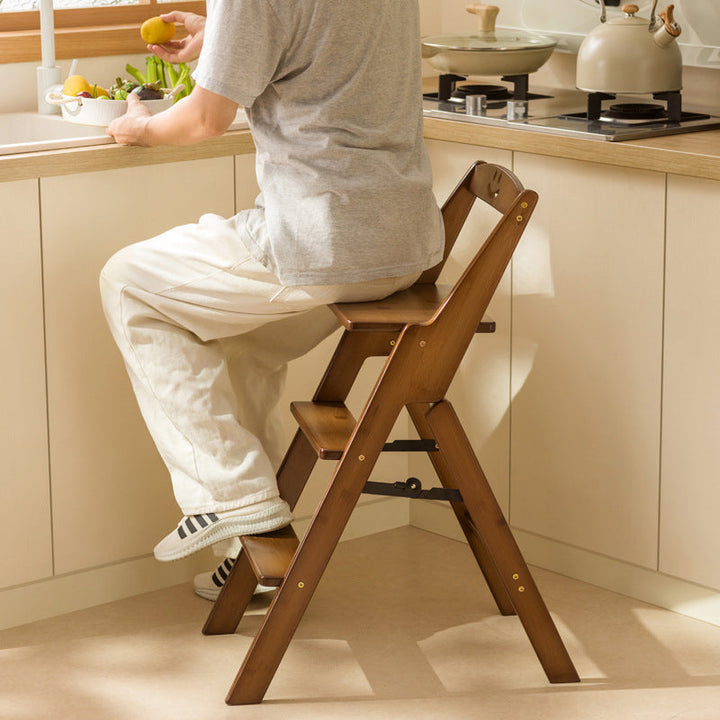 Modern Minimalist A-Shaped Bamboo Step Stool Backrest Foldable For Dining Room