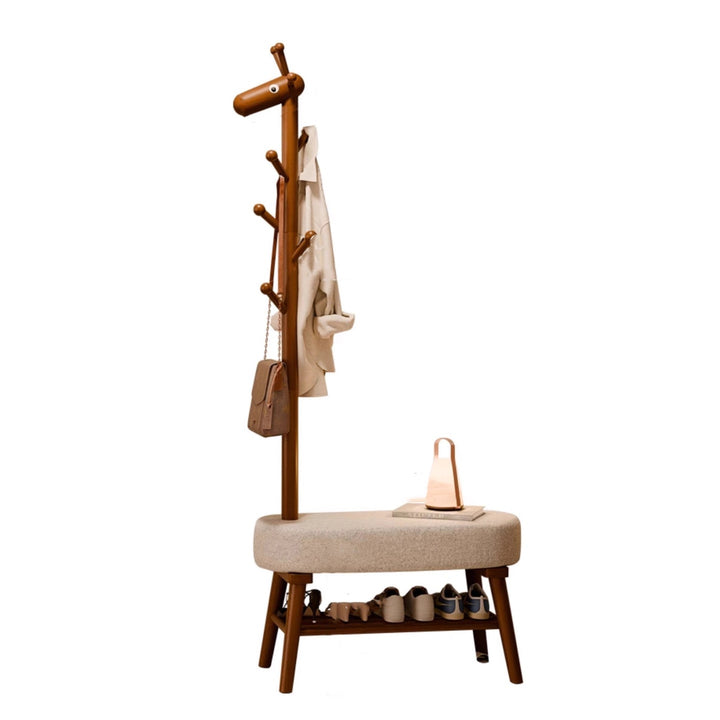 Contemporary Creative Beech Wood Solid Wood Lamb Fleece Rectangular Giraffe Shoe Bench Multi-functional Hall Tree For Entryway