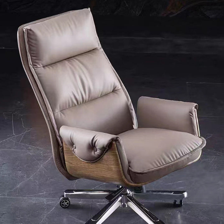 Modern Luxury Genuine Leather Wood &amp; Aluminum Rectangular Back Desk Chair With Footrest &amp; Wheels For Study &amp; Home Office