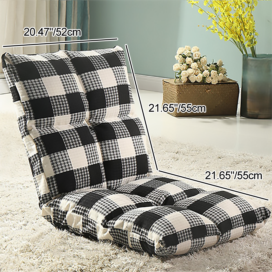 Modern Simplicity Fabric &amp; Cotton Metal Rectangular Checkered Adjustable Backrest Lazy Chair Tatami For Living Room, Bedroom &amp; Bay Window