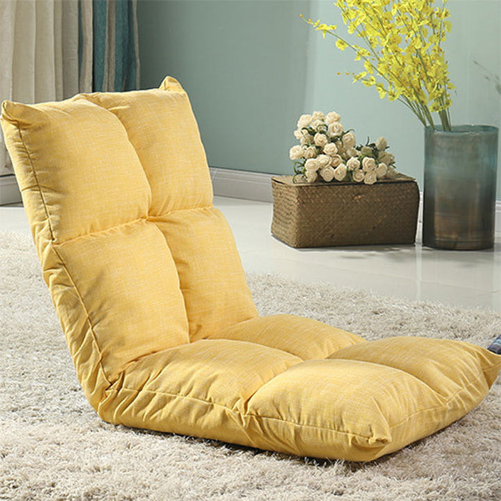 Modern Simplicity Fabric &amp; Cotton Metal Rectangular Checkered Adjustable Backrest Lazy Chair Tatami For Living Room, Bedroom &amp; Bay Window