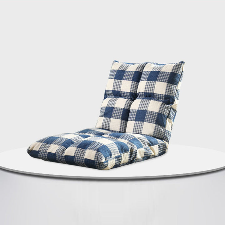 Modern Simplicity Fabric &amp; Cotton Metal Rectangular Checkered Adjustable Backrest Lazy Chair Tatami For Living Room, Bedroom &amp; Bay Window