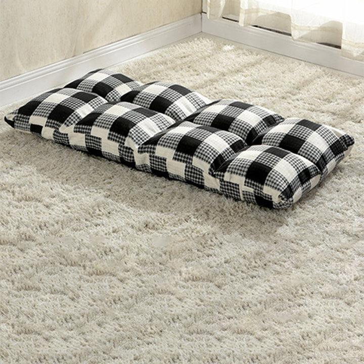 Modern Simplicity Fabric &amp; Cotton Metal Rectangular Checkered Adjustable Backrest Lazy Chair Tatami For Living Room, Bedroom &amp; Bay Window