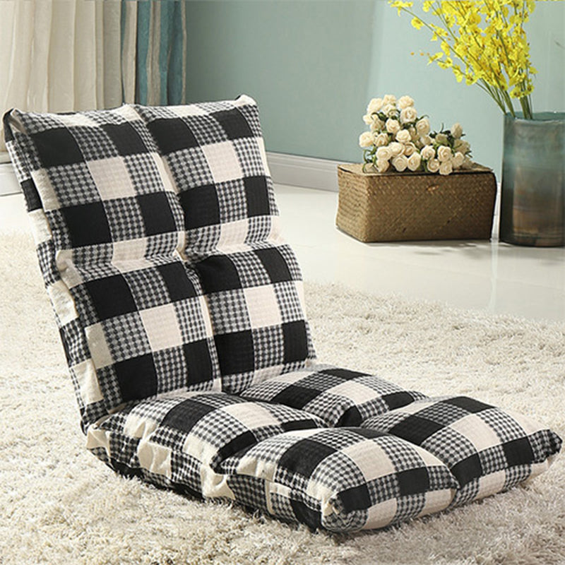 Modern Simplicity Fabric &amp; Cotton Metal Rectangular Checkered Adjustable Backrest Lazy Chair Tatami For Living Room, Bedroom &amp; Bay Window