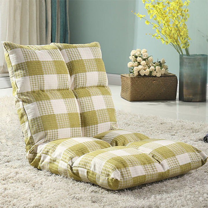 Modern Simplicity Fabric &amp; Cotton Metal Rectangular Checkered Adjustable Backrest Lazy Chair Tatami For Living Room, Bedroom &amp; Bay Window