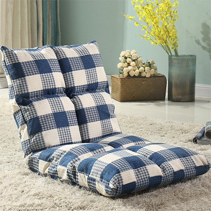 Modern Simplicity Fabric &amp; Cotton Metal Rectangular Checkered Adjustable Backrest Lazy Chair Tatami For Living Room, Bedroom &amp; Bay Window