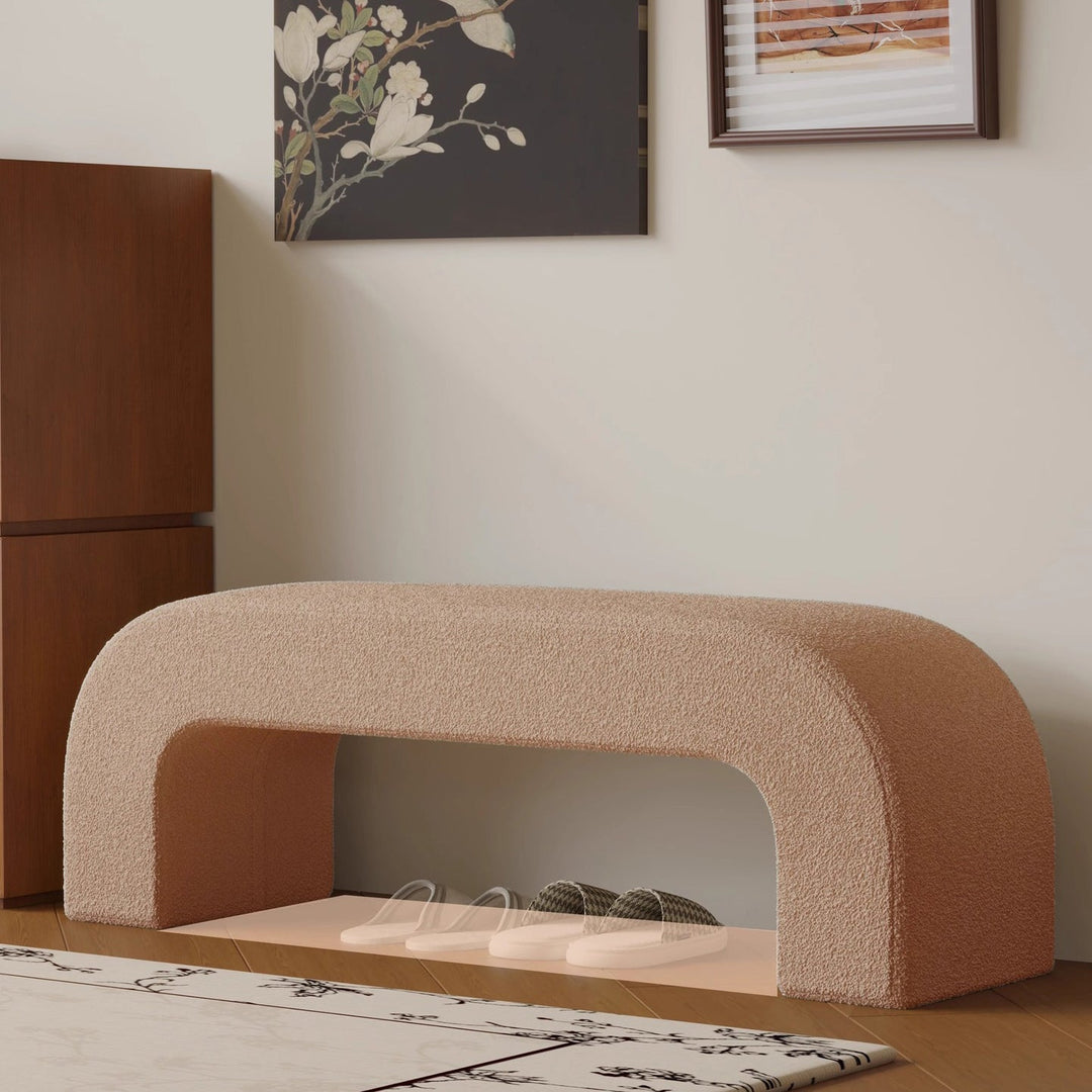 Modern Minimalist Wood Sherpa Fabric And PU Leather Rectangular Bench For Entryway And Living Room