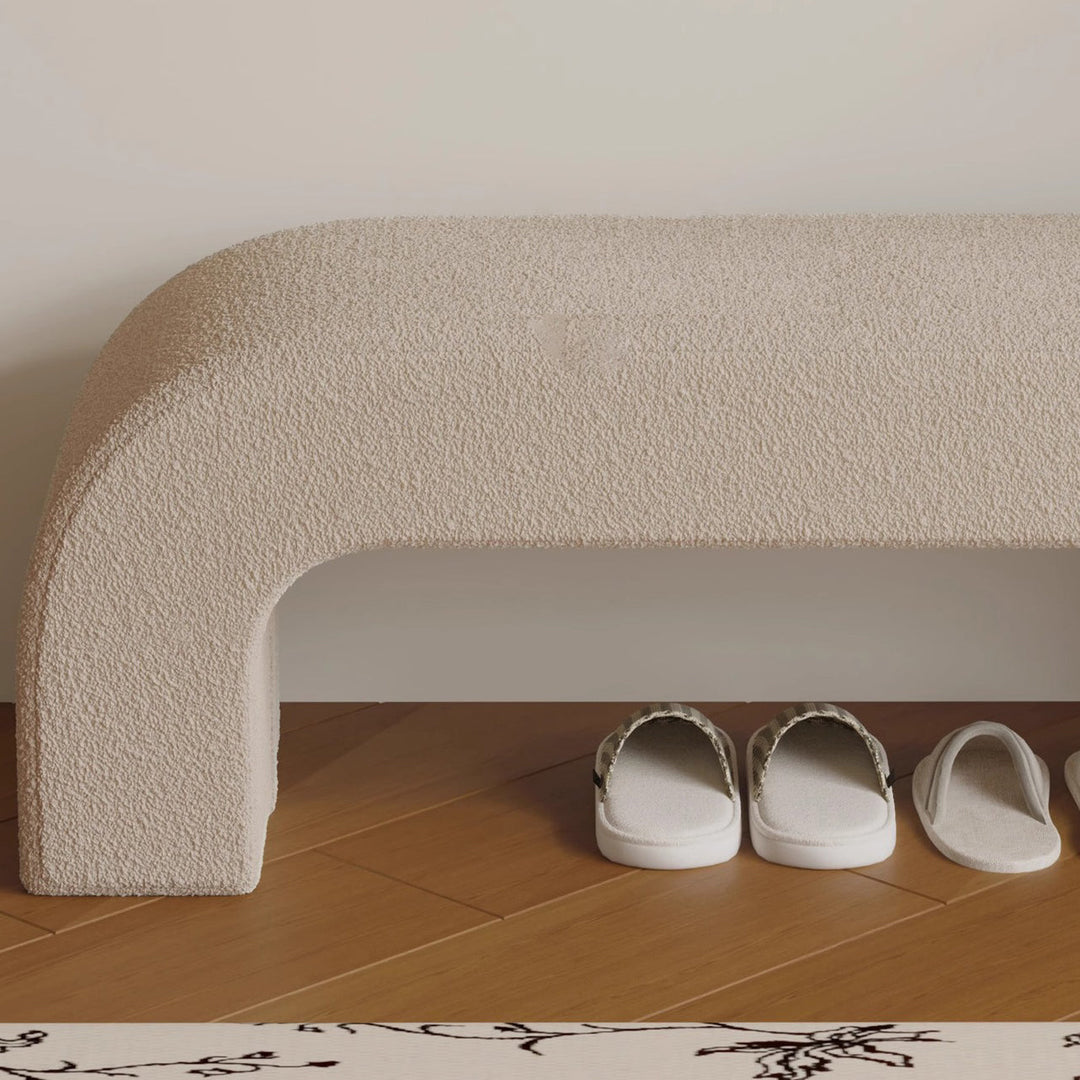 Modern Minimalist Wood Sherpa Fabric And PU Leather Rectangular Bench For Entryway And Living Room