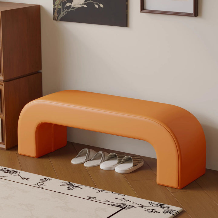 Modern Minimalist Wood Sherpa Fabric And PU Leather Rectangular Bench For Entryway And Living Room