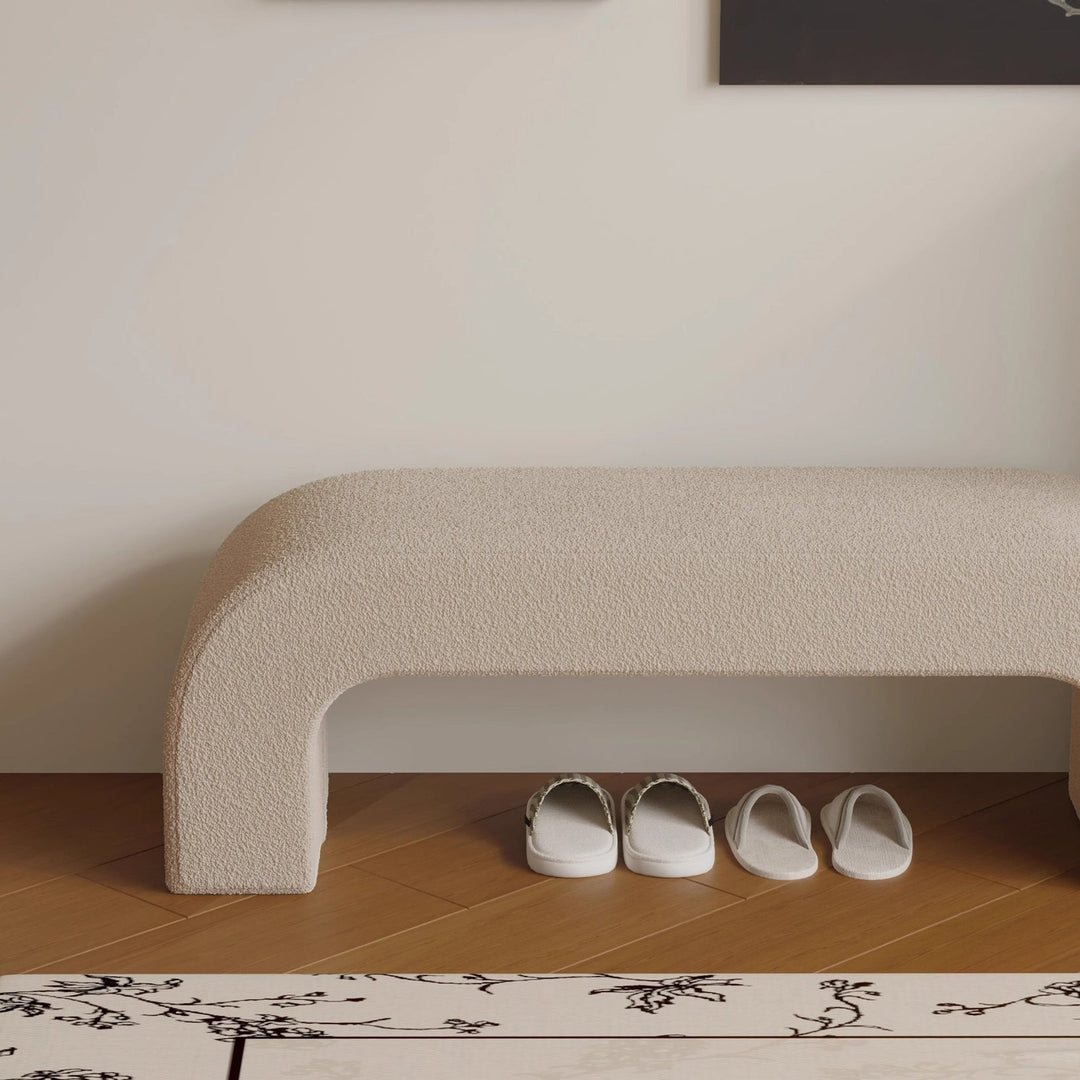 Modern Minimalist Wood Sherpa Fabric And PU Leather Rectangular Bench For Entryway And Living Room