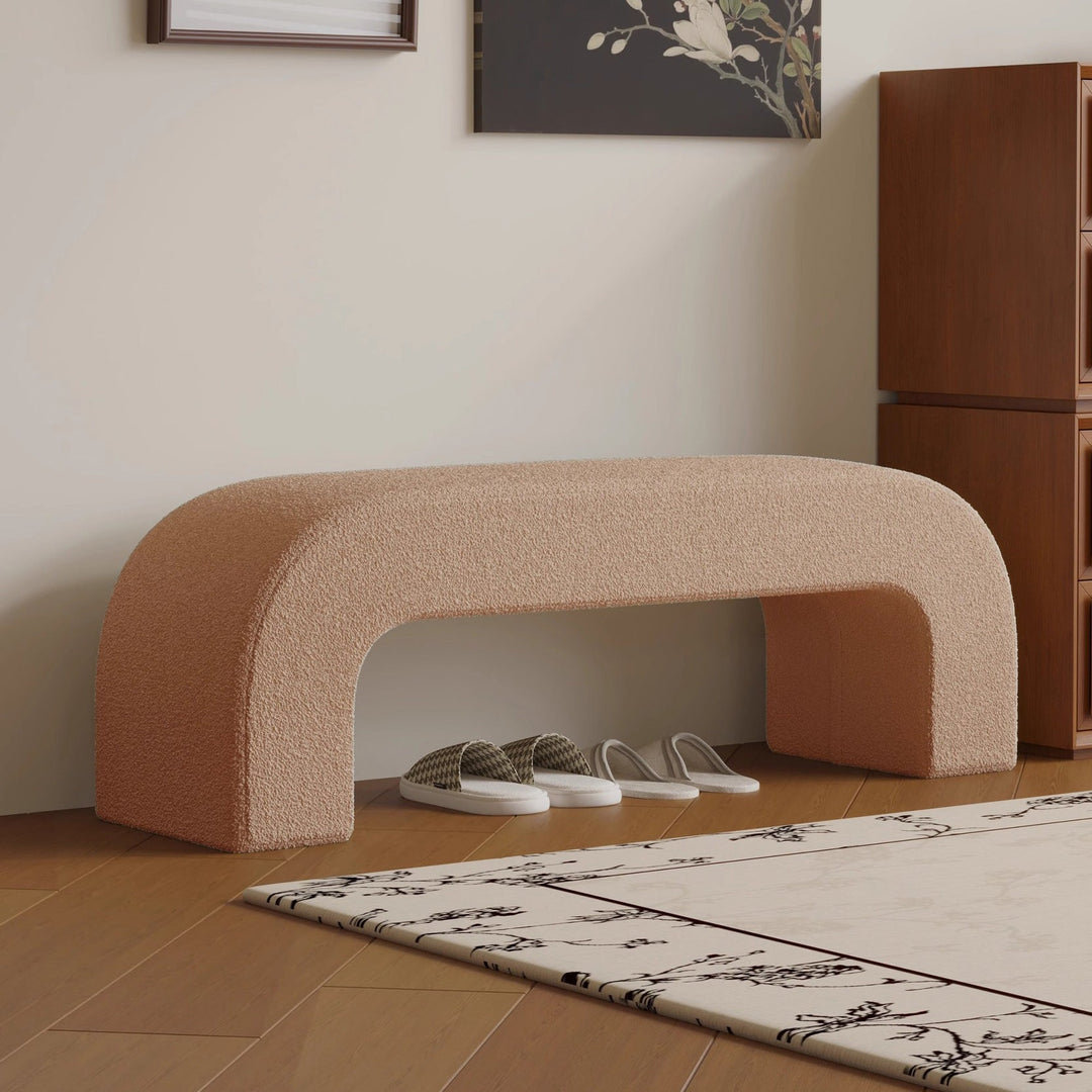 Modern Minimalist Wood Sherpa Fabric And PU Leather Rectangular Bench For Entryway And Living Room