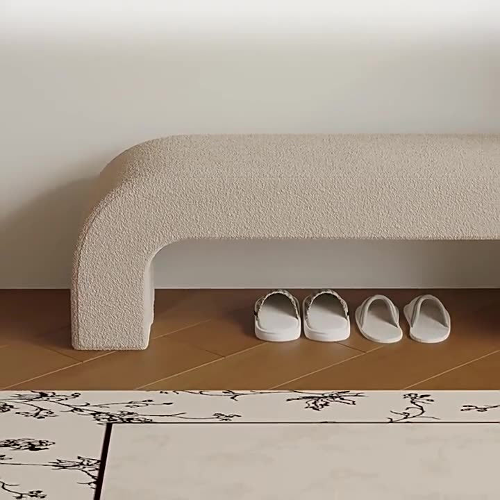 Modern Minimalist Wood Sherpa Fabric And PU Leather Rectangular Bench For Entryway And Living Room