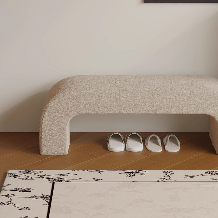 Modern Minimalist Wood Sherpa Fabric And PU Leather Rectangular Bench For Entryway And Living Room