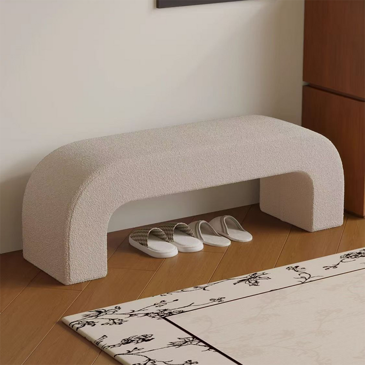 Modern Minimalist Wood Sherpa Fabric And PU Leather Rectangular Bench For Entryway And Living Room