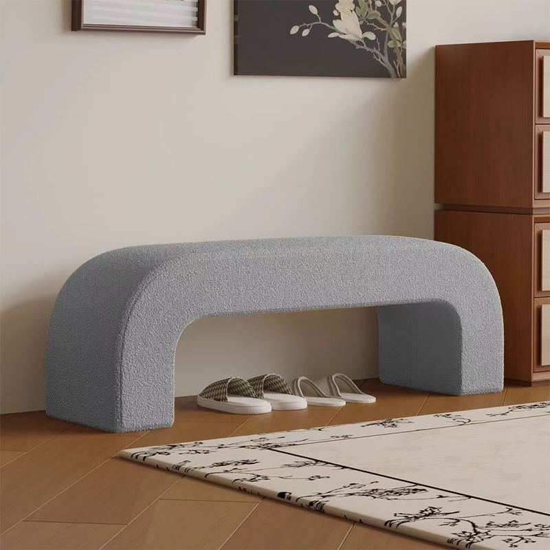 Modern Minimalist Wood Sherpa Fabric And PU Leather Rectangular Bench For Entryway And Living Room