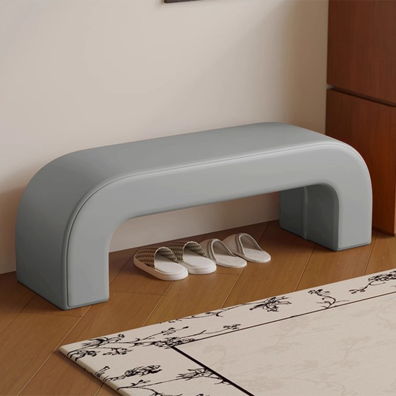 Modern Minimalist Wood Sherpa Fabric And PU Leather Rectangular Bench For Entryway And Living Room