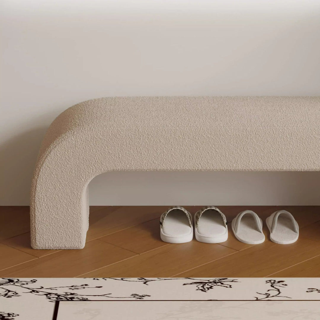 Modern Minimalist Wood Sherpa Fabric And PU Leather Rectangular Bench For Entryway And Living Room