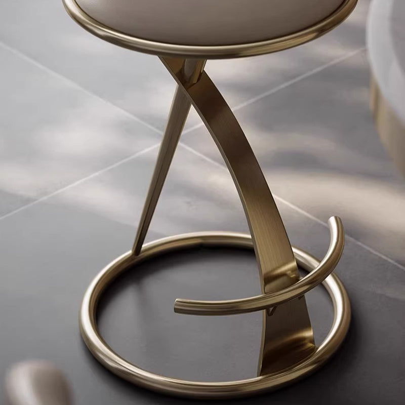 Modern Luxury Microfiber Leather &amp; Stainless Steel Round Bar Stool Backrest &amp; Footrest For Kitchen &amp; Bar