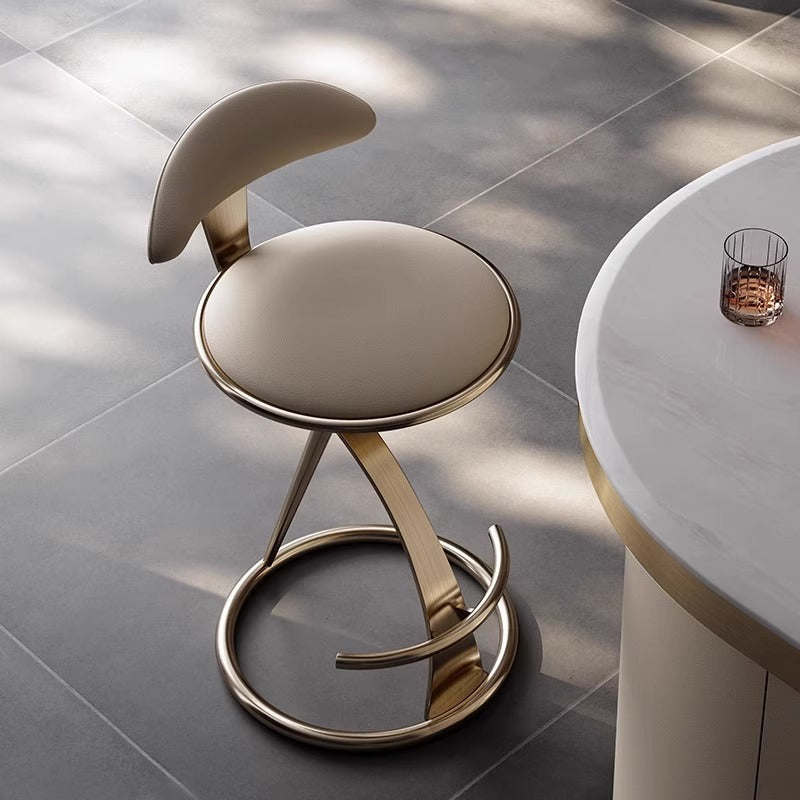 Modern Luxury Microfiber Leather &amp; Stainless Steel Round Bar Stool Backrest &amp; Footrest For Kitchen &amp; Bar