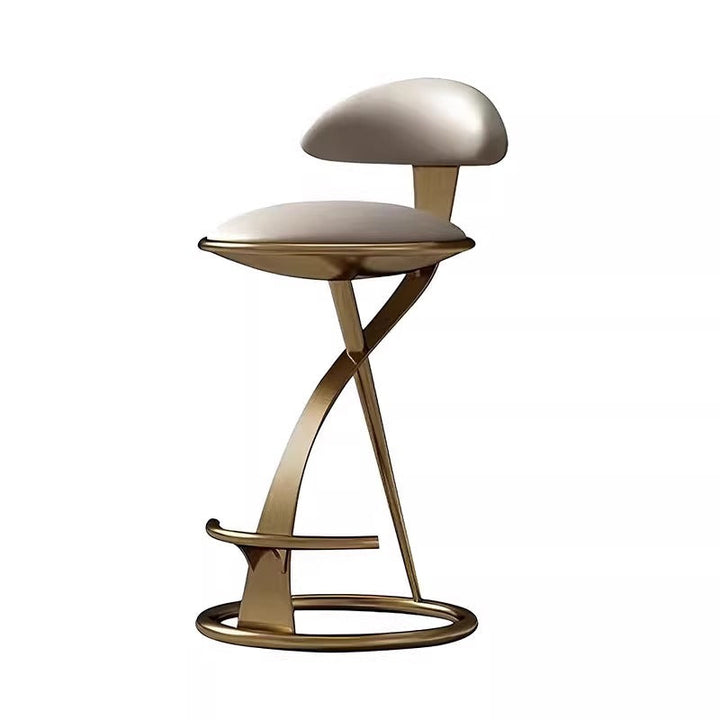 Modern Luxury Microfiber Leather &amp; Stainless Steel Round Bar Stool Backrest &amp; Footrest For Kitchen &amp; Bar