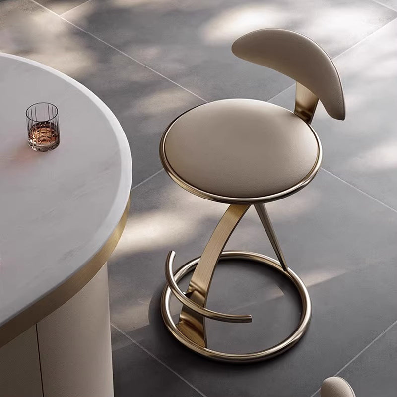 Modern Luxury Microfiber Leather &amp; Stainless Steel Round Bar Stool Backrest &amp; Footrest For Kitchen &amp; Bar