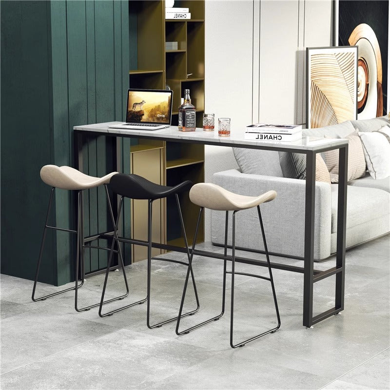 Contemporary Scandinavian PU Leather &amp; Iron Triangle Bar Stool With Backrest And Footrest For Kitchen &amp; Bar