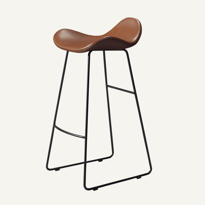 Contemporary Scandinavian PU Leather &amp; Iron Triangle Bar Stool With Backrest And Footrest For Kitchen &amp; Bar