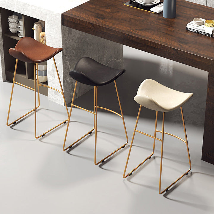Contemporary Scandinavian PU Leather &amp; Iron Triangle Bar Stool With Backrest And Footrest For Kitchen &amp; Bar