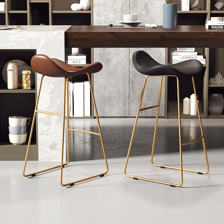 Contemporary Scandinavian PU Leather &amp; Iron Triangle Bar Stool With Backrest And Footrest For Kitchen &amp; Bar