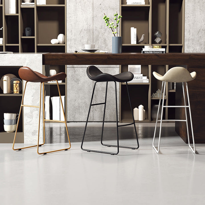 Contemporary Scandinavian PU Leather &amp; Iron Triangle Bar Stool With Backrest And Footrest For Kitchen &amp; Bar