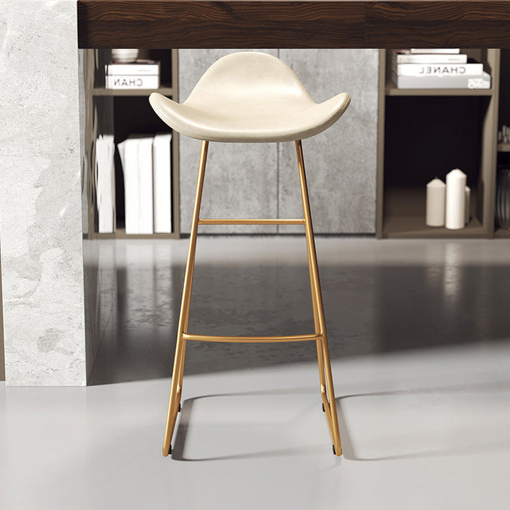 Contemporary Scandinavian PU Leather &amp; Iron Triangle Bar Stool With Backrest And Footrest For Kitchen &amp; Bar