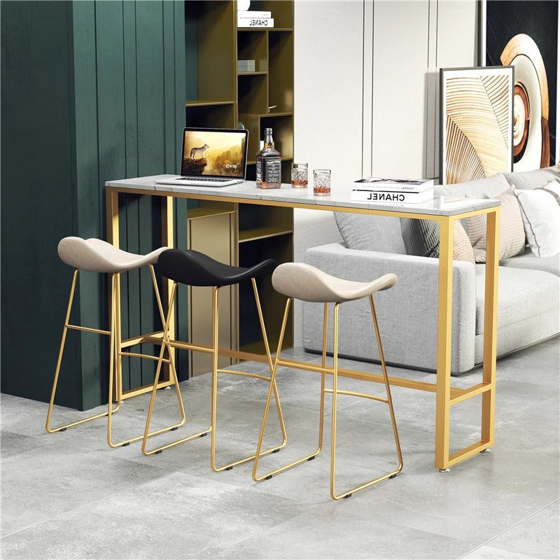 Contemporary Scandinavian PU Leather &amp; Iron Triangle Bar Stool With Backrest And Footrest For Kitchen &amp; Bar
