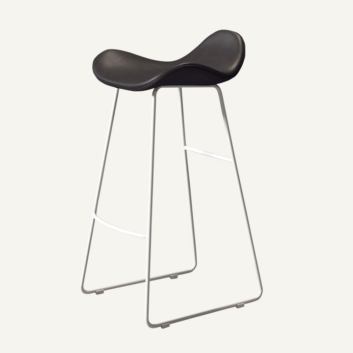 Contemporary Scandinavian PU Leather &amp; Iron Triangle Bar Stool With Backrest And Footrest For Kitchen &amp; Bar