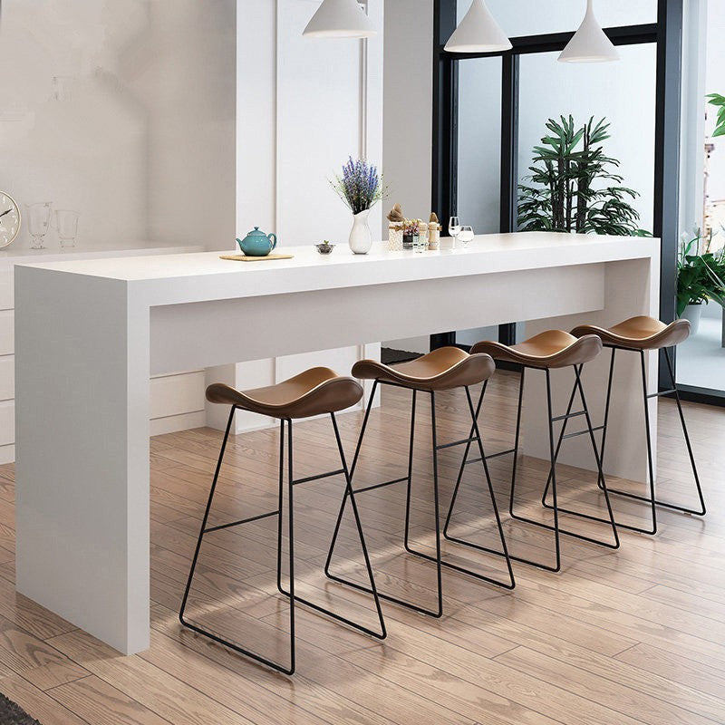 Contemporary Scandinavian PU Leather &amp; Iron Triangle Bar Stool With Backrest And Footrest For Kitchen &amp; Bar