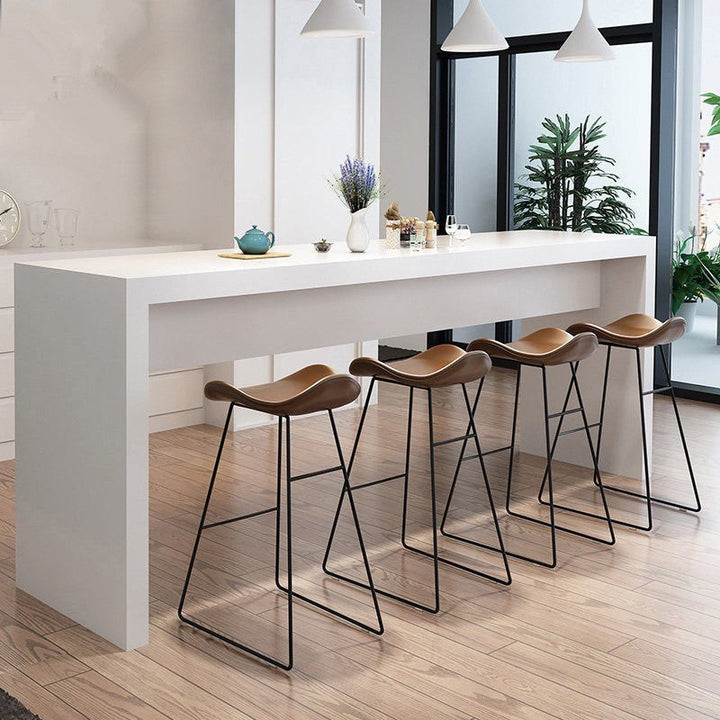 Contemporary Scandinavian PU Leather &amp; Iron Triangle Bar Stool With Backrest And Footrest For Kitchen &amp; Bar