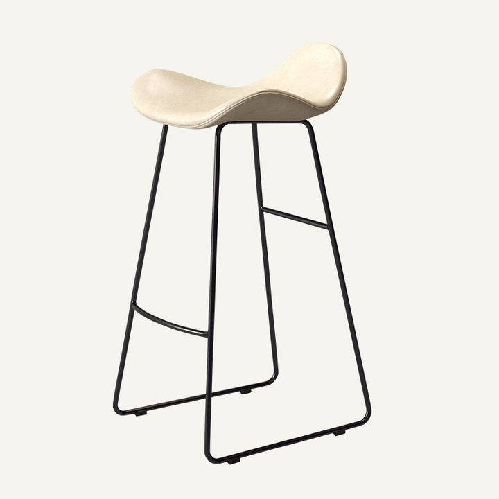 Contemporary Scandinavian PU Leather &amp; Iron Triangle Bar Stool With Backrest And Footrest For Kitchen &amp; Bar