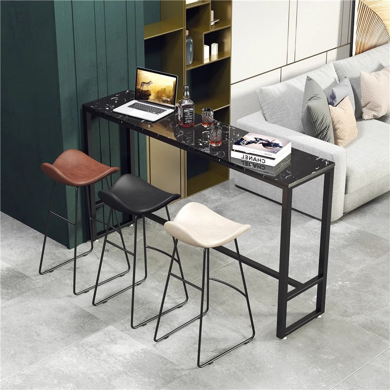Contemporary Scandinavian PU Leather &amp; Iron Triangle Bar Stool With Backrest And Footrest For Kitchen &amp; Bar