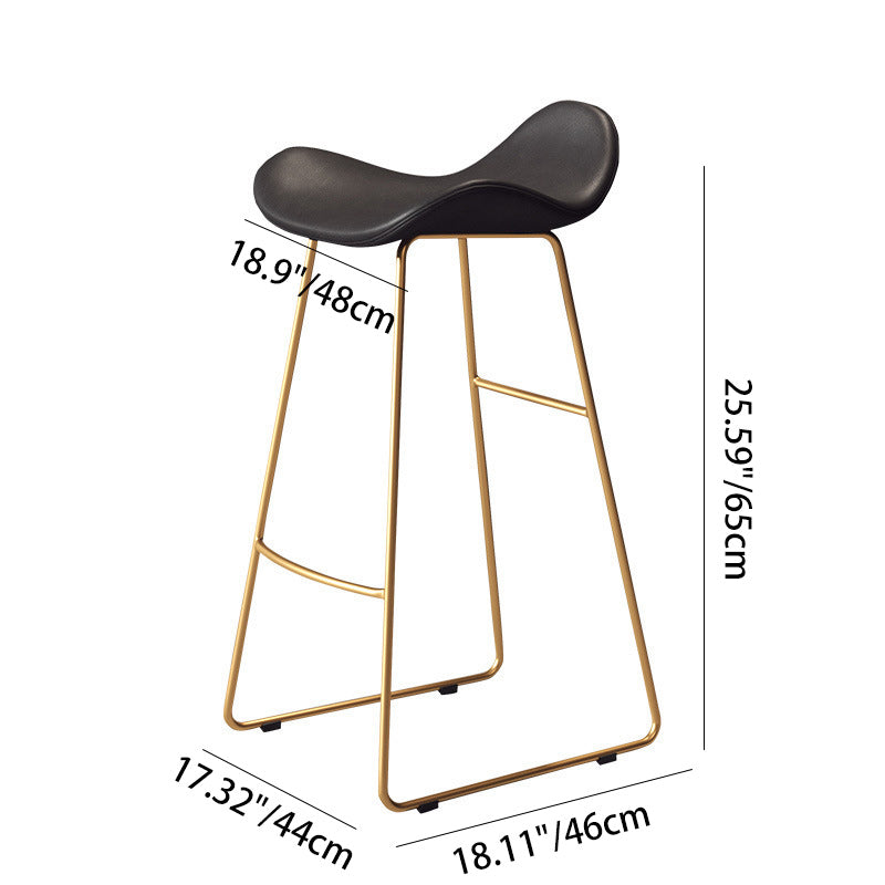 Contemporary Scandinavian PU Leather &amp; Iron Triangle Bar Stool With Backrest And Footrest For Kitchen &amp; Bar