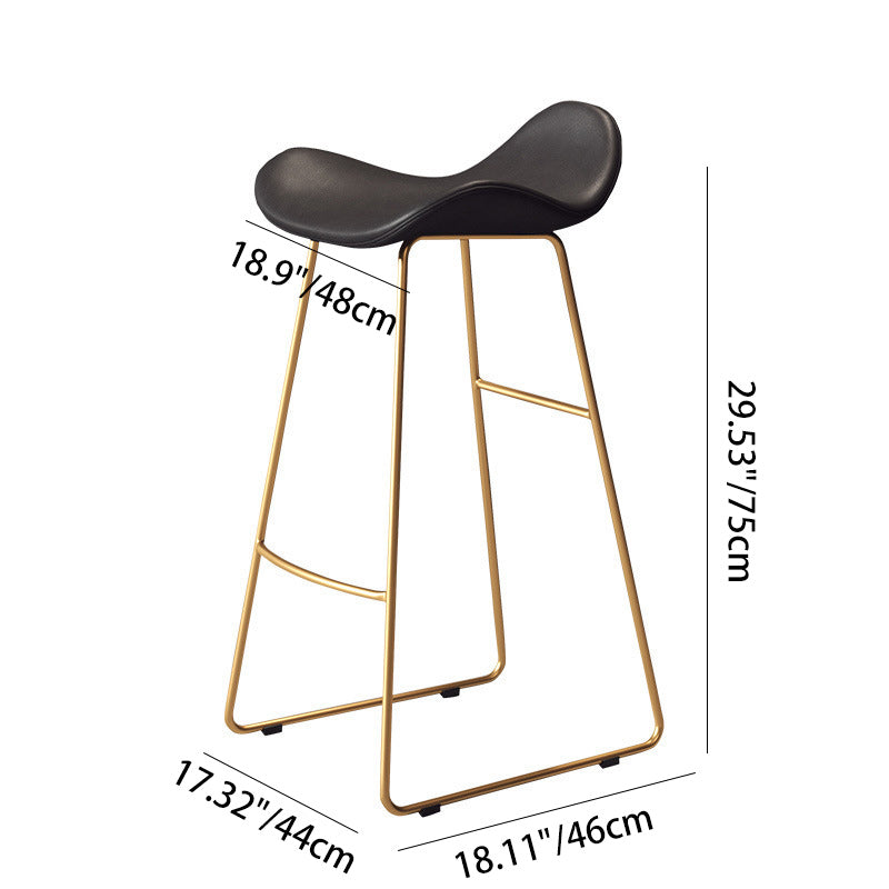 Contemporary Scandinavian PU Leather &amp; Iron Triangle Bar Stool With Backrest And Footrest For Kitchen &amp; Bar