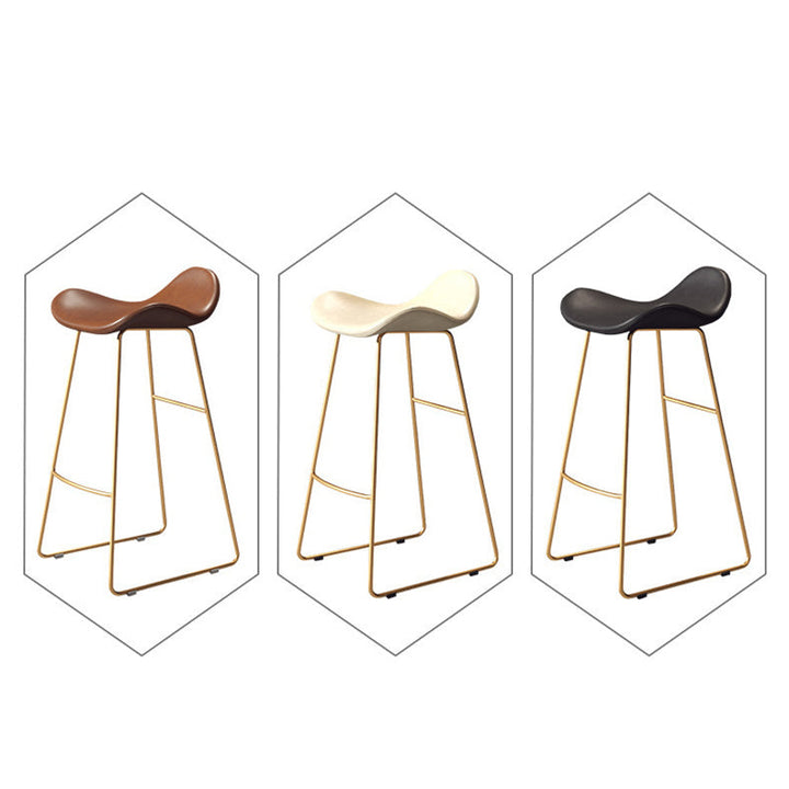 Contemporary Scandinavian PU Leather &amp; Iron Triangle Bar Stool With Backrest And Footrest For Kitchen &amp; Bar