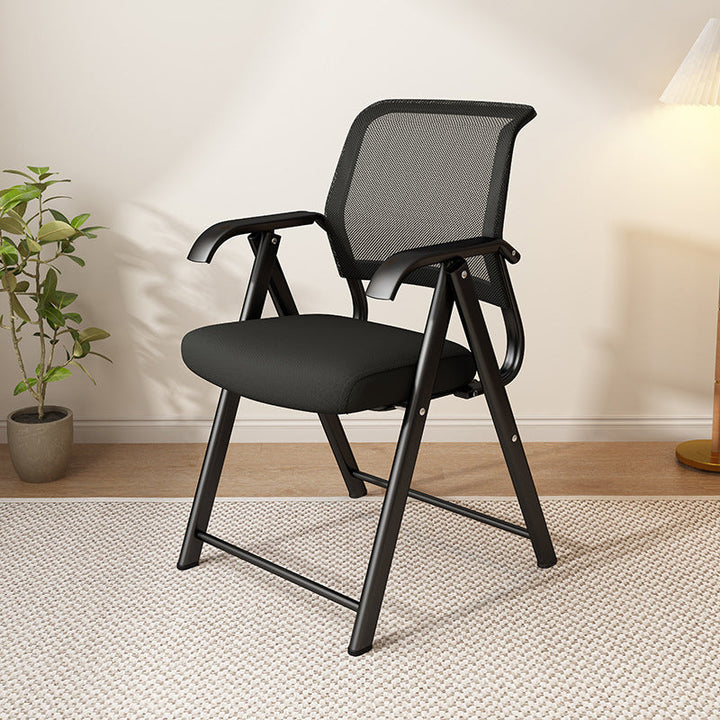 Modern Minimalist Foldable Mesh Sponge Carbon Steel Square Desk Chair With Backrest And Armrests For Home Office Or Study