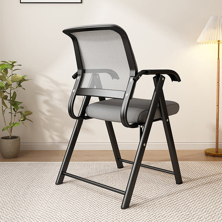 Modern Minimalist Foldable Mesh Sponge Carbon Steel Square Desk Chair With Backrest And Armrests For Home Office Or Study