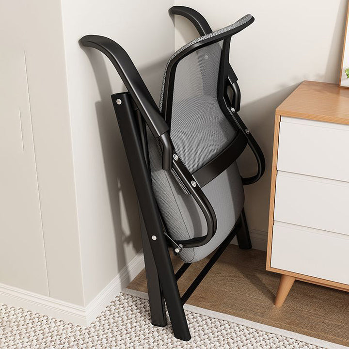 Modern Minimalist Foldable Mesh Sponge Carbon Steel Square Desk Chair With Backrest And Armrests For Home Office Or Study