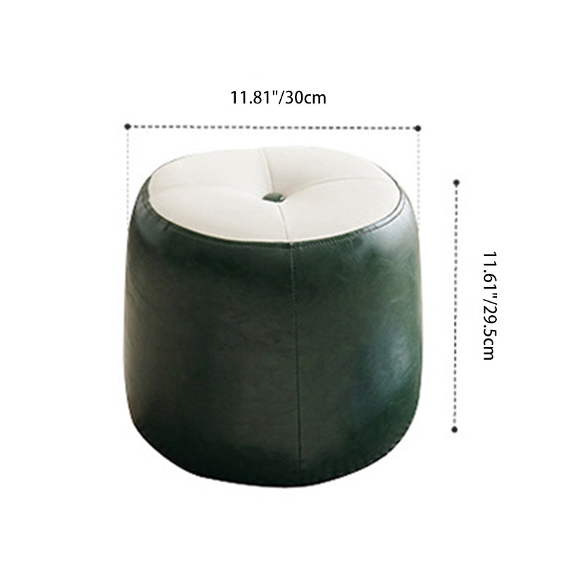 Contemporary Retro Oil Wax Leather Wood Round Button Stackable Footstool For Entryway &amp; Living Room