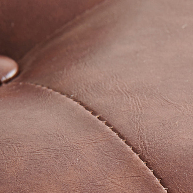 Contemporary Retro Oil Wax Leather Wood Round Button Stackable Footstool For Entryway &amp; Living Room