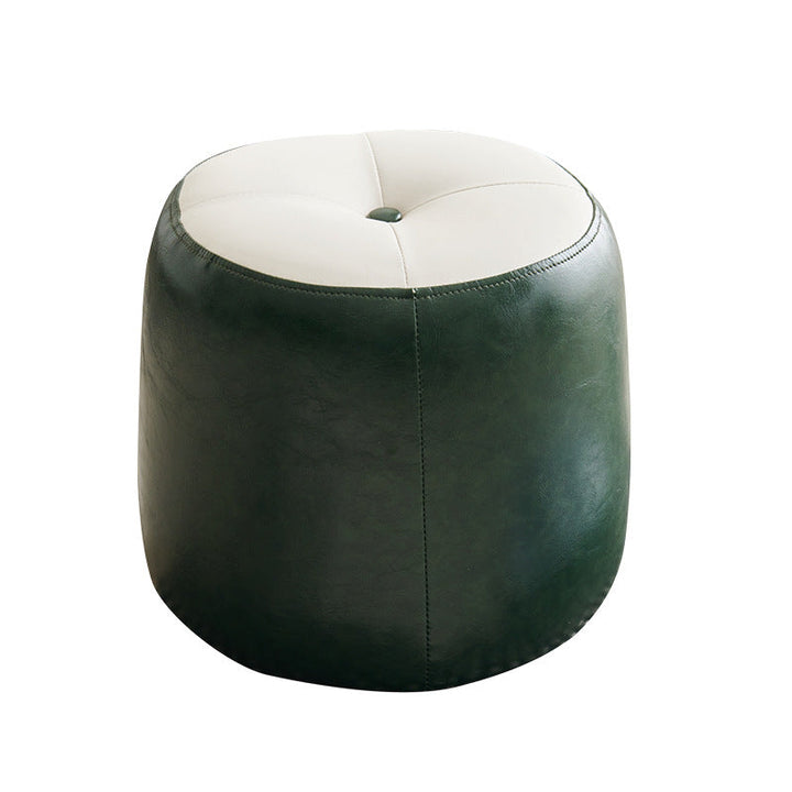 Contemporary Retro Oil Wax Leather Wood Round Button Stackable Footstool For Entryway &amp; Living Room